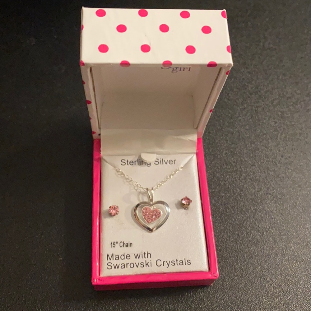 Pink charming girl earring necklace set